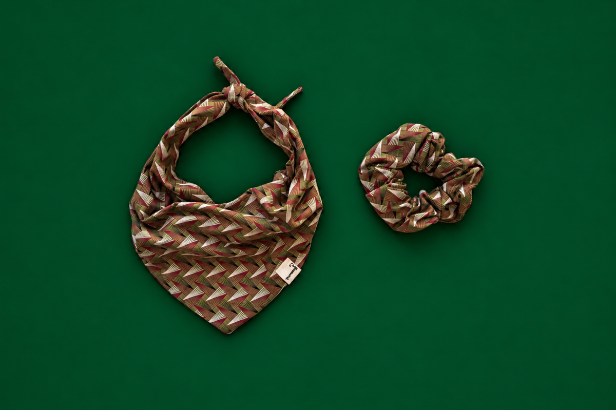 Bandana & Scrunchie in Green Pine