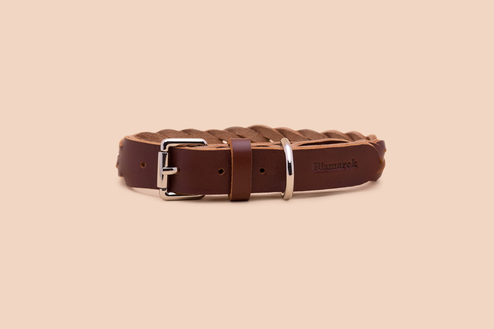 Geflochtenes Halsband aus Leder in Cognac