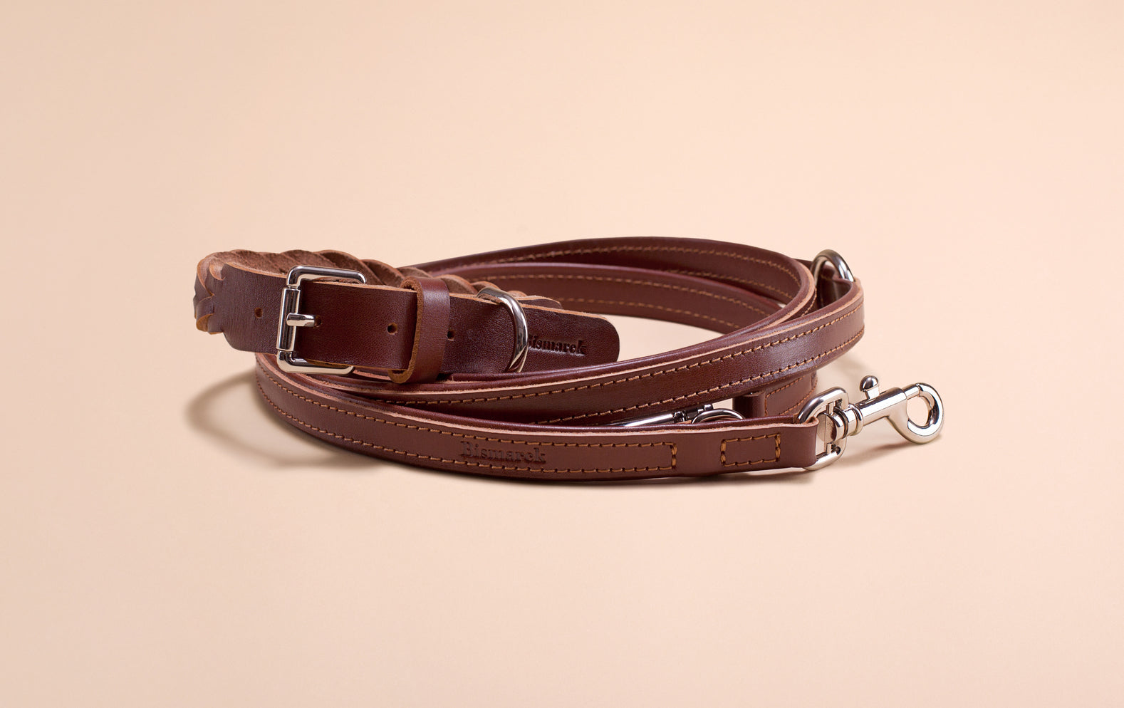 Geflochtenes Halsband aus Leder in Cognac